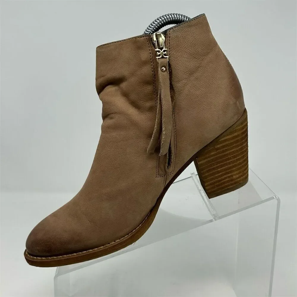 Sam Edelman Mariella Nutmeg Brown Leather Ankle Booties Size 7.5 Casual